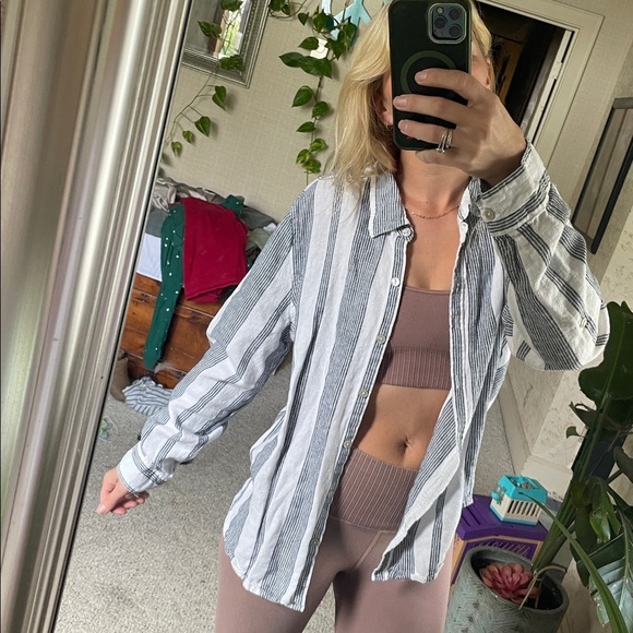 Orvis Coastal Blue and White Striped Linen Button Down Shirt - Picture 2 of 13